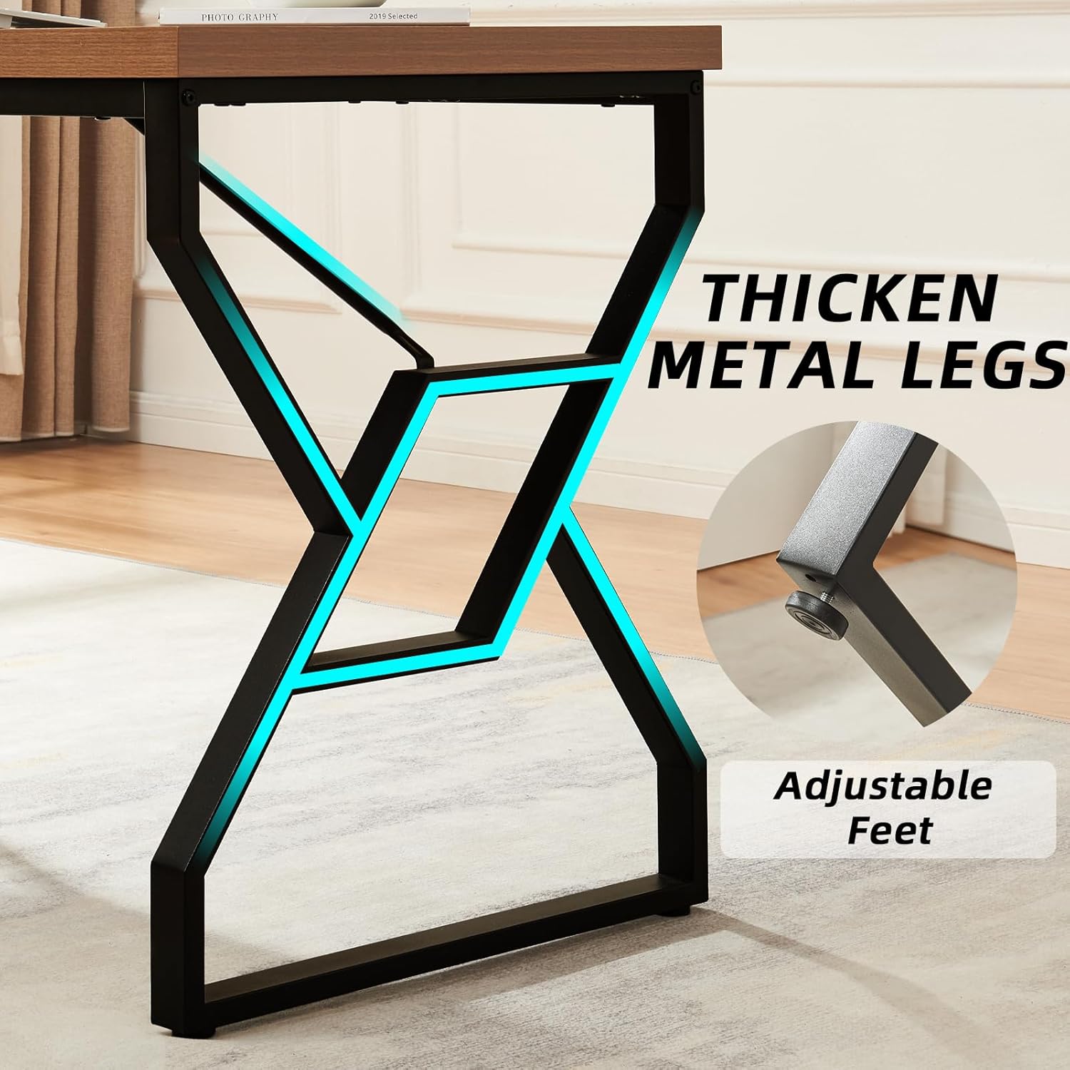 homissue 63 inch executive desk, large home office desk with engineered wood tabletop and metal frame, rustic workstation desks with sturdy structure, long computer desks for home office, writing