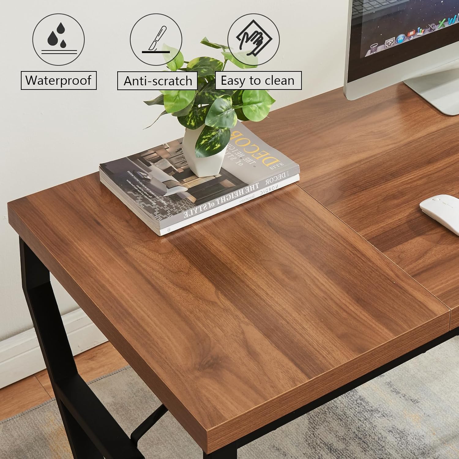 homissue 63 inch executive desk, large home office desk with engineered wood tabletop and metal frame, rustic workstation desks with sturdy structure, long computer desks for home office, writing