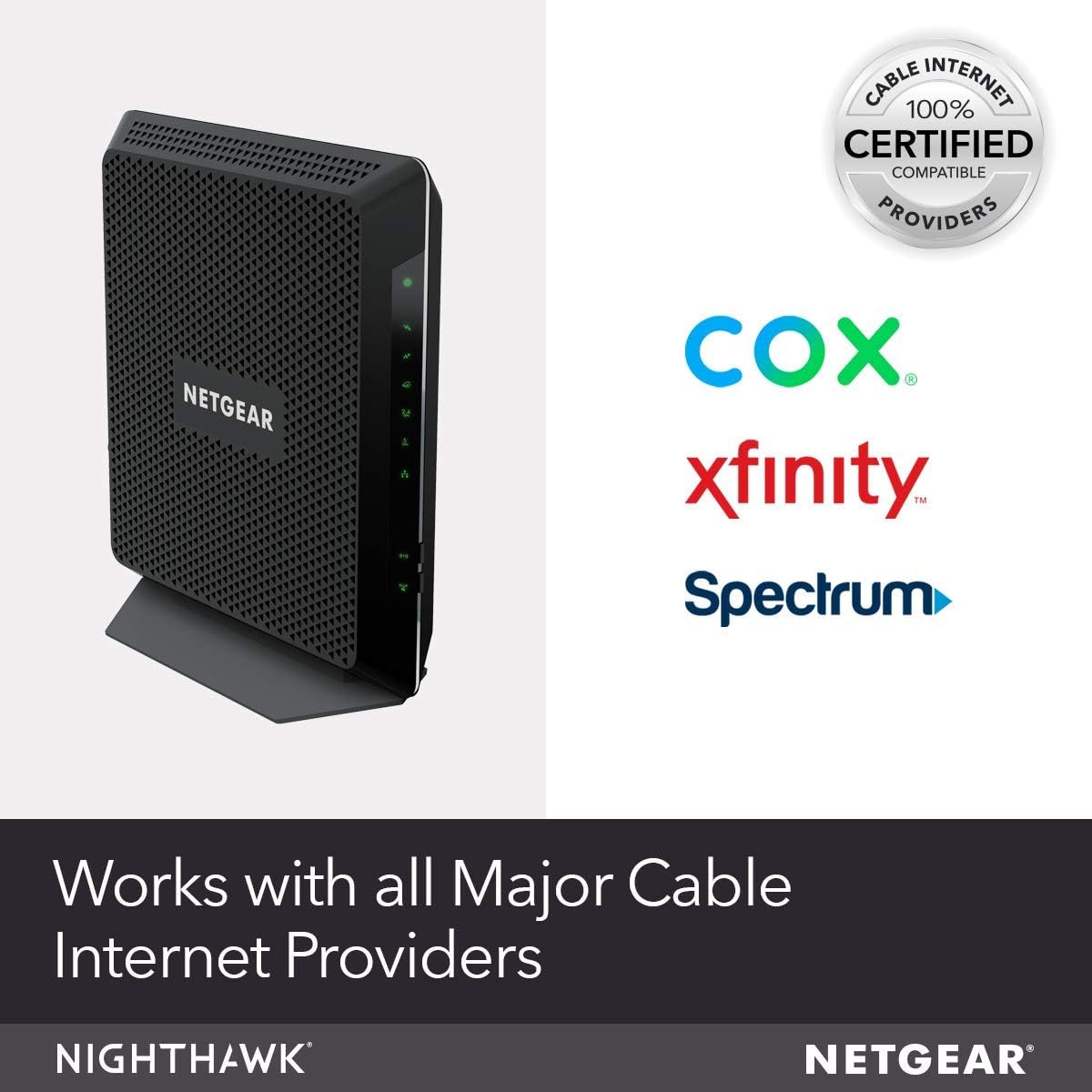 netgear nighthawk ac1900 (24x8) docsis 3.0 wifi cable modem router combo (c7000) for xfinity from comcast, spectrum, cox, more (renewed)