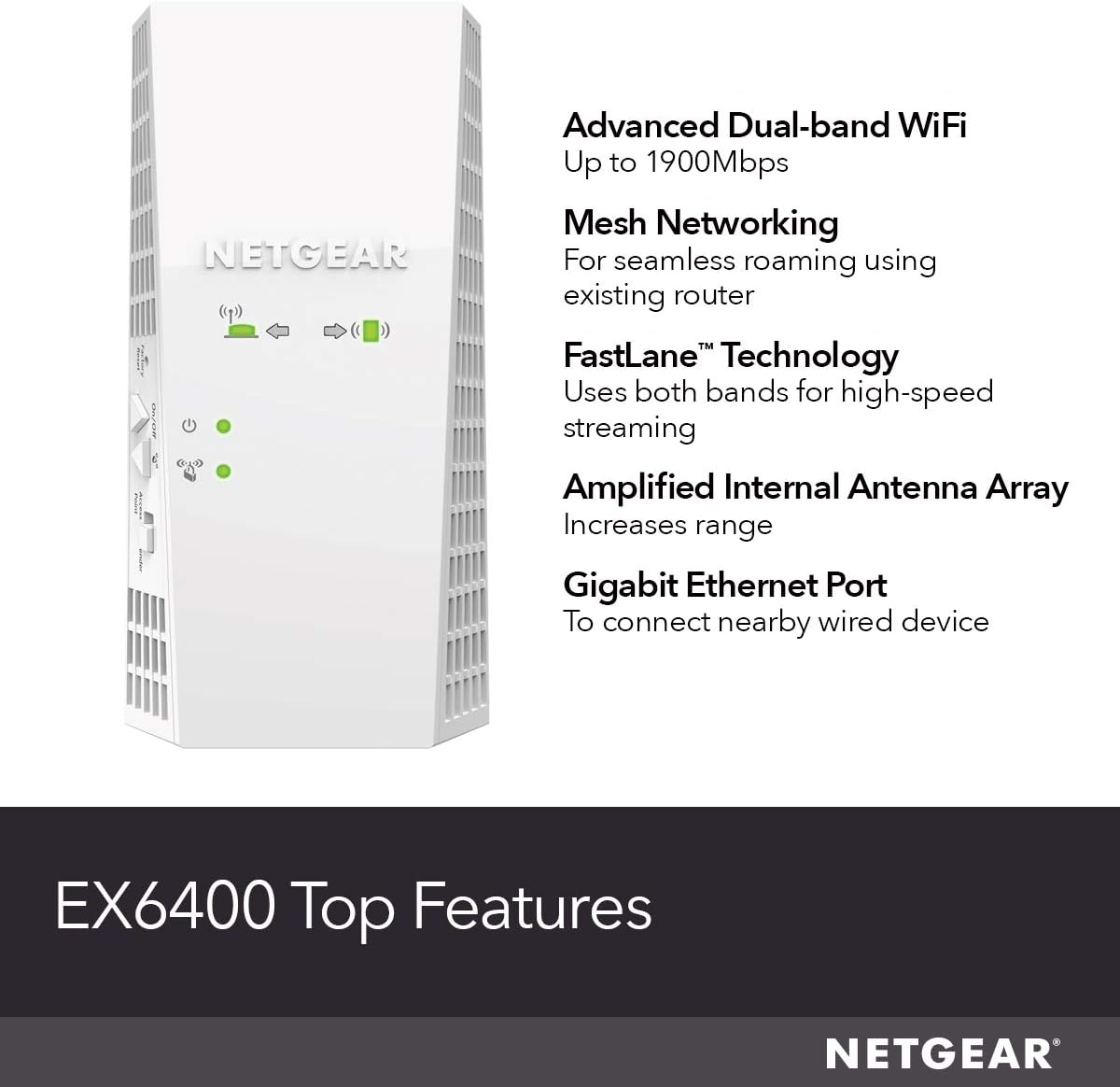 netgear wifi mesh range extender (ex6400) add up to 2,100 sq. ft., 35 devices ac1900 dual band wireless signal booster & repeater (up to 1.9 gbps speed), smart roaming – free expert help