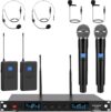 4-Channel Wireless Microphone System, Quad UHF Metal Cordless Mic, 2 Handheld Mics, 2 Bodypack Mics, Long Distance150-200Ft, Fixed Frequency, 16 Hours Use for Karaoke Singing, Church