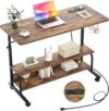 Armocity Height Adjustable Standing Desk with Power Outlets, 39" Manual Stand Up Desk with Storage Shelves Small Mobile Rolling Computer Desk Portable Laptop Table with Wheels for Home Office, Rustic