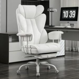 Big and Tall Office Desk Chair - 400Lbs Wide Ergonomic Executive with Footrest, High Back Lumbar Support Reclining Gaming Computer Chair for Heavy People (White)