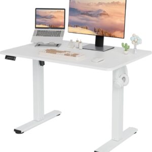 Electric Standing Desk Adjustable Height, 40x24 Inches Sit Stand up Desktop for Home Office, Ergonomic Rising Computer Table with Memory Preset, White