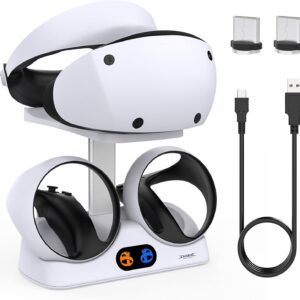 FASTSNAIL Charging Stand for PlayStation VR2, Vertical PS VR2 Headset & Sense Controller Charge Dock Station with USB-C Cable for PS5 VR2 Games Accessories