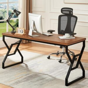 HOMISSUE 63-inch Executive Desk, Large Home Office Desk with Engineered Wood Tabletop and Metal Frame, Rustic Workstation Desks with Sturdy Structure, Long Computer Desks for Home Office, Writing