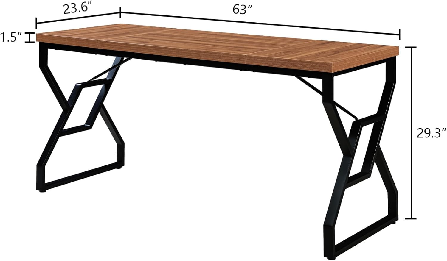 homissue 63 inch executive desk, large home office desk with engineered wood tabletop and metal frame, rustic workstation desks with sturdy structure, long computer desks for home office, writing