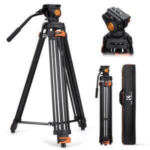 K&F CONCEPT 80" Video Tripod with Fluid Head, Aluminum Heavy Duty Camera Tripod with Smooth Friction Damping, Quick Release Plate for DSLR, Mirrorless, Camcorder, Video Cameras, Max Load 17.6lb