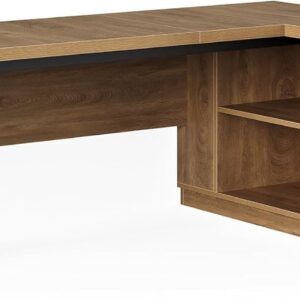 LITTLE TREE 78-Inch L-Shaped Executive Desk, Modern Desk with Drawers & File Cabinet, Large Walnut Office Workstation with Storage Shelves for Home Office