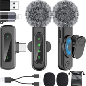 PoP Voice Mini Microphone for iPhone 16/15/14/iPad/Android, Wireless Lavalier Microphone with Magnetic Collar Clip, USB-C Mini Lapel Lav Mic with Noise Reduction for Vlog YouTube TikTok