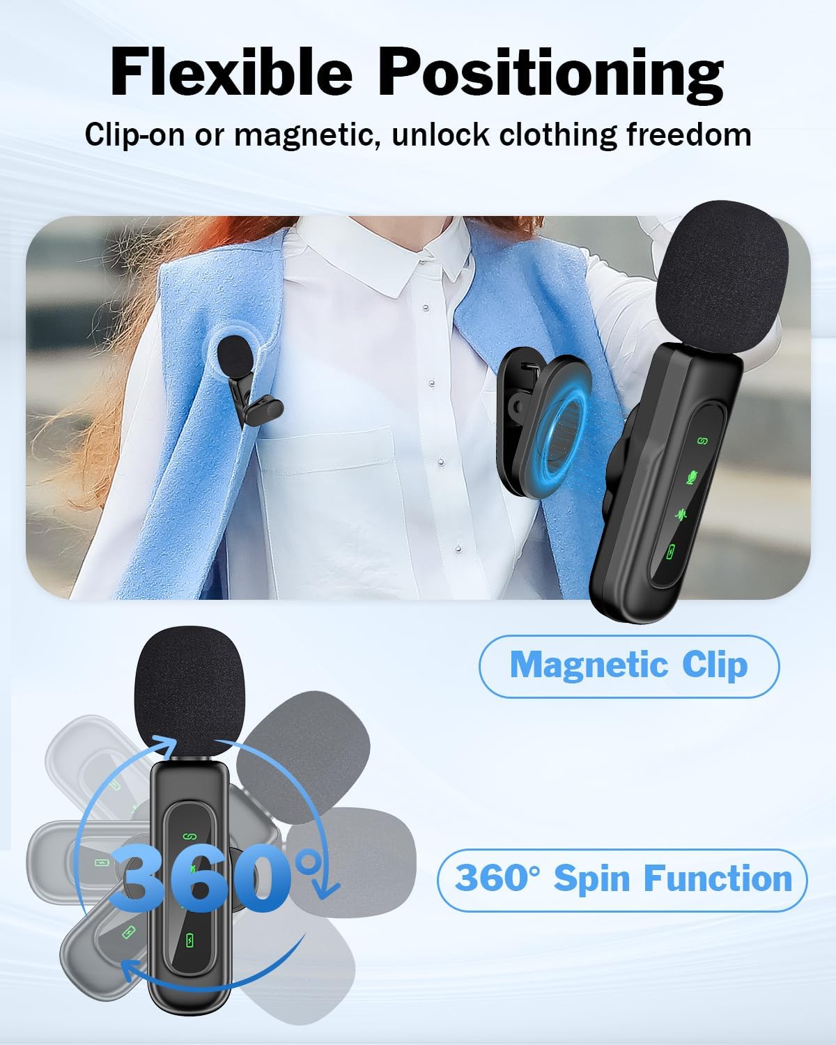 pop voice mini microphone for iphone 16/15/14/ipad/android, wireless lavalier microphone with magnetic collar clip, usb c mini lapel lav mic with noise reduction for vlog youtube tiktok