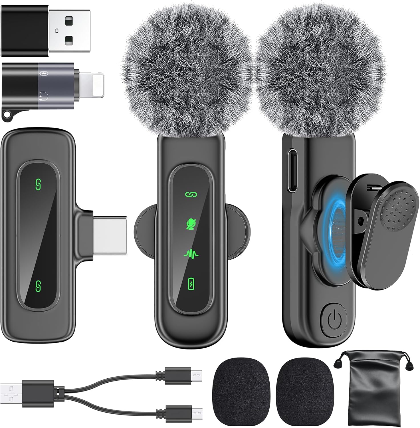 PoP Voice Mini Microphone for iPhone 16/15/14/iPad/Android, Wireless Lavalier Microphone with Magnetic Collar Clip, USB-C Mini Lapel Lav Mic with Noise Reduction for Vlog YouTube TikTok
