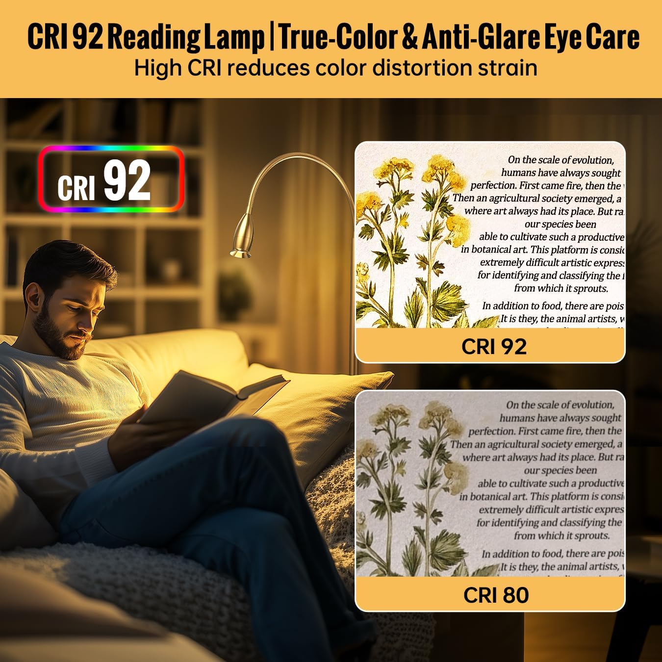 reading floor lamp, 73"standing lamp with dimmable zoomable led spotlight, adjustable color beam and flexible gooseneck, remote & pedal control, for reading bedroom crafting (antique brass)