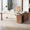 Tribesigns 78.7-Inch Executive Desk, L-Shaped Desk with Cabinet, Large Office Table with Storage Shelves, Writing Table Business Furniture Set for Home Office, Cream White Walnut