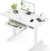 Casaottima Electric Standing Desk with Keyboard Tray, 40 Inch Height Adjustable Small Table, Sit Stand Table, Writing Computer Desk for Home, Office, Workstation, White