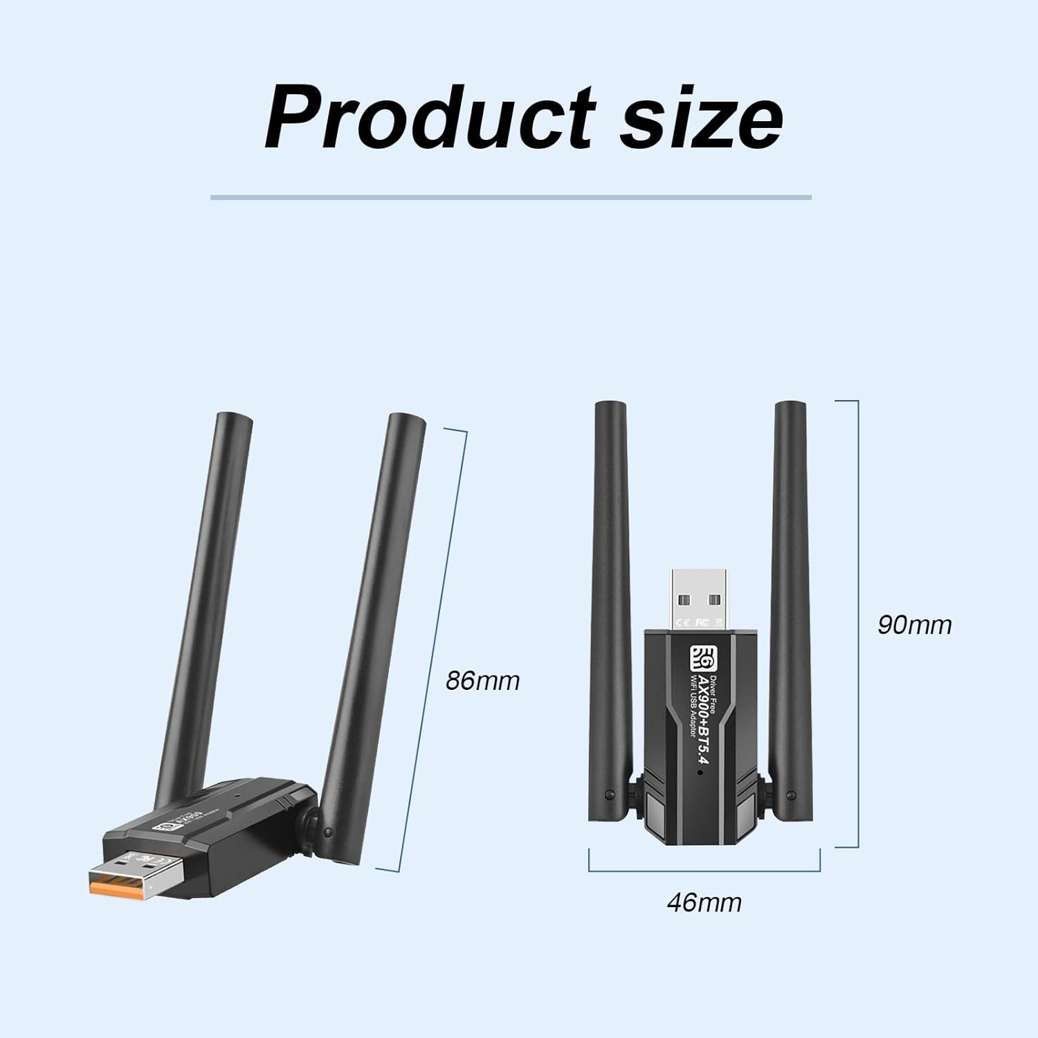 usb wifi 6 adapter & bluetooth 5.4 900mbps dual band 5g/2.4g, 5dbi antenna for desktop pc laptop, built in driver windows 11/10/7