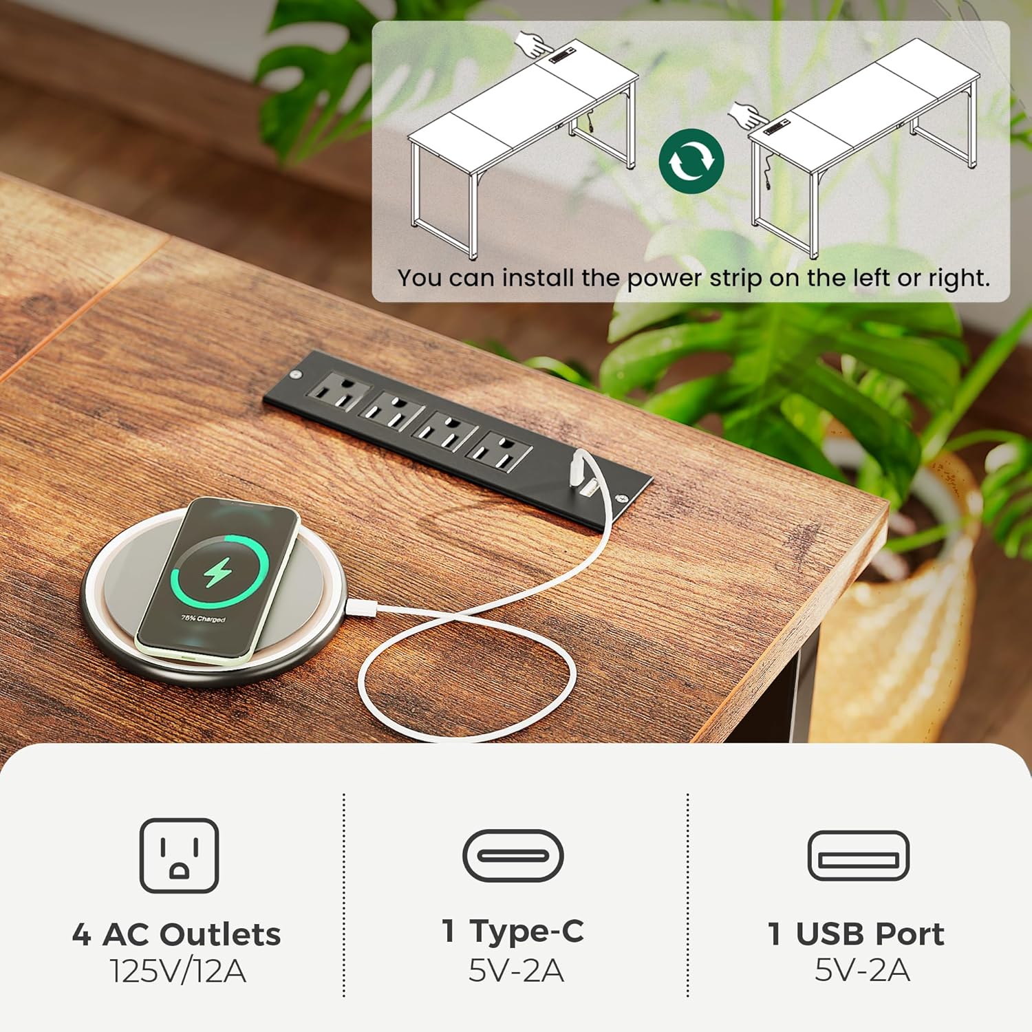 huuger 63 x 24 inch desk with power outlets & usb c, deeper & thicker desktop, robust metal tubes, computer desk, heavy duty office desk, work gaming desk, for home office, rustic brown