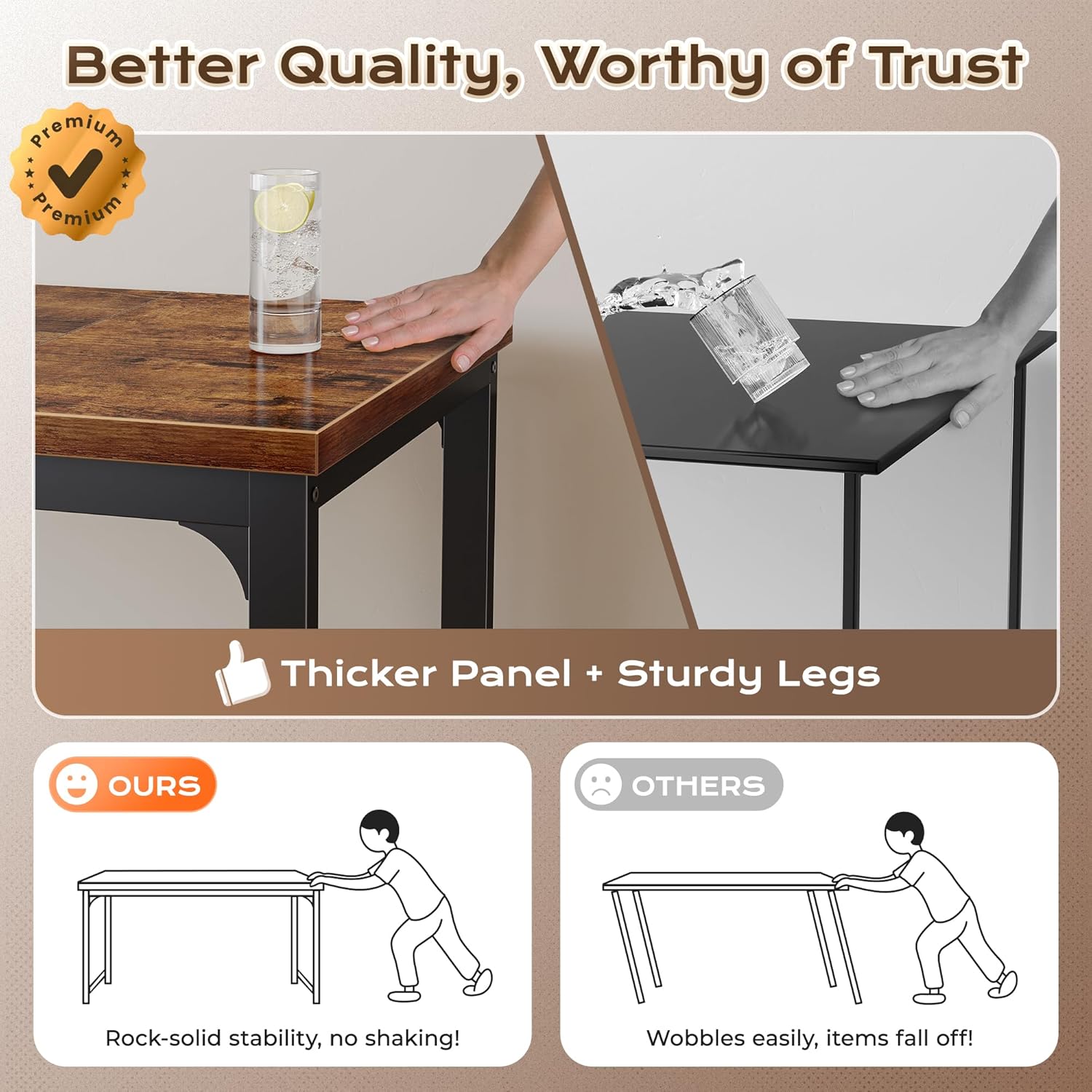 huuger 63 x 24 inch desk with power outlets & usb c, deeper & thicker desktop, robust metal tubes, computer desk, heavy duty office desk, work gaming desk, for home office, rustic brown