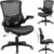 Office Chair Ergonomic Desk Chair, Computer PU Leather Home Office Chair, Swivel Mesh Back Adjustable Lumbar Support Flip-up Arms Executive Task Chair