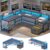 SEDETA L Shaped Office Desk, 66″ Home Office Desk with File Drawer & Power Outlet, Gaming Desk with Led Lights, Corner Computer Desk with Monitor Shelf, Printer Storage Shelves, Two Person Desk, Grey