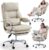 LEAGOO Office Chair with Foot Rest, Ergonomic Executive Office Chair with Arms, Reclining High Back PU Leather Comfy Swivel Computer Desk Chairs with Wheels and Lumbar Support for Home Office, Cream